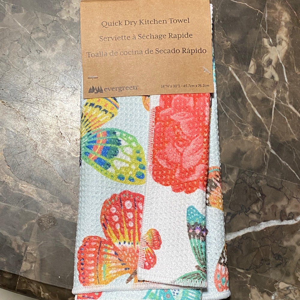 1 Evergreen Quick Dry Kitchen Towel - Colorful Butterfly Print